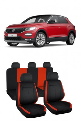 Set huse scaune Volkswagen T-Roc (2019-2023) Negru-Rosu foto