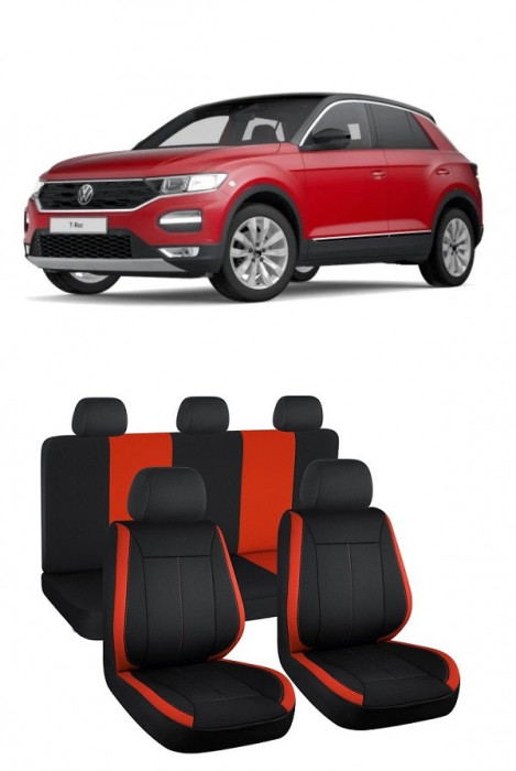 Set huse scaune Volkswagen T-Roc (2019-2023) Negru-Rosu