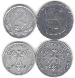 POLONIA LOT / SET Nr 6 : 2 buc : 2 + 5 ZLOTI / ZLOTYCH 1990