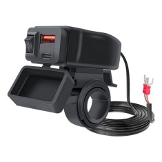 Incarcator USB pentru Motocicleta Techstar&reg; A83PD, Porturi USB-C si USB cu Incarcare Rapida QC3.0, Instalare Dubla, Rezistenta Waterproof