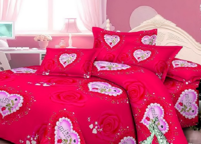Lenjerie de pat pentru o persoana cu husa de perna dreptunghiulara, Miss, bumbac mercerizat, multicolor