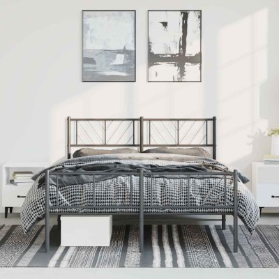 vidaXL Cadru pat metalic cu tăblie de cap/picioare, negru, 135x190 cm 372196 foto