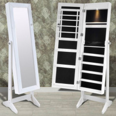 Cabinet alb pentru bijuterii cu suport, oglinda ?i lampa LED foto