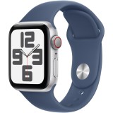 Apple Watch SE (2024), GPS, Cellular, Carcasa Silver Aluminium 40mm, Denim Sport Band - S/M