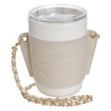 Pahar ceramic cu manson din piele artificiala si lant, 420 ml, Bej, CMCLASS