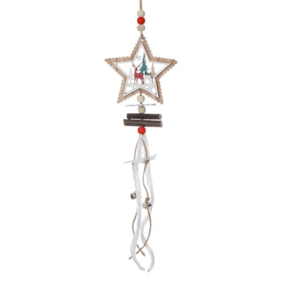 Ornament Suspendabil Crăciun, Lemn, Stea, Maro/Alb, 9x37cm foto