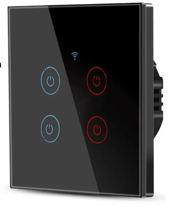 Intrerupator inteligent cu touch Tuya, Life Smart, Wi-Fi, RF433, cu sau fara nul, 4 canale, 10A, Sticla securizata,t, Negru @SmartWiz smw42