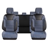 Set Huse Scaune Auto pentru Volkswagen Passat B6 - DeluxeBoss Classico, pentru bancheta rabatabila fractionata, 11 piese, albastru-alb