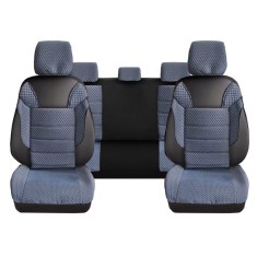 Set Huse Scaune Auto pentru Opel Corsa B - DeluxeBoss Classico, pentru bancheta rabatabila fractionata, 11 piese, albastru-alb
