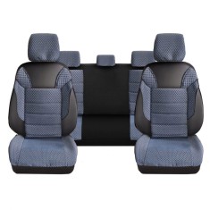 Set Huse Scaune Auto pentru Fiat Grande Punto - DeluxeBoss Classico, pentru bancheta rabatabila fractionata, 11 piese, albastru-alb foto