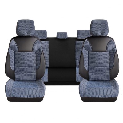 Set Huse Scaune Auto pentru Peugeot 807 - DeluxeBoss Classico, pentru bancheta rabatabila fractionata, 11 piese, albastru-alb foto