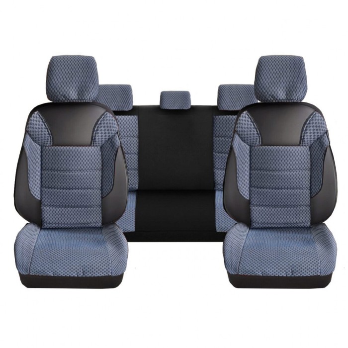 Set Huse Scaune Auto pentru Peugeot 807 - DeluxeBoss Classico, pentru bancheta rabatabila fractionata, 11 piese, albastru-alb