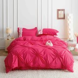 Cumpara ieftin Lenjerie pat dublu cu pliuri si inimi brodate,bumbac finet,6 piese,roz fucsia-A845