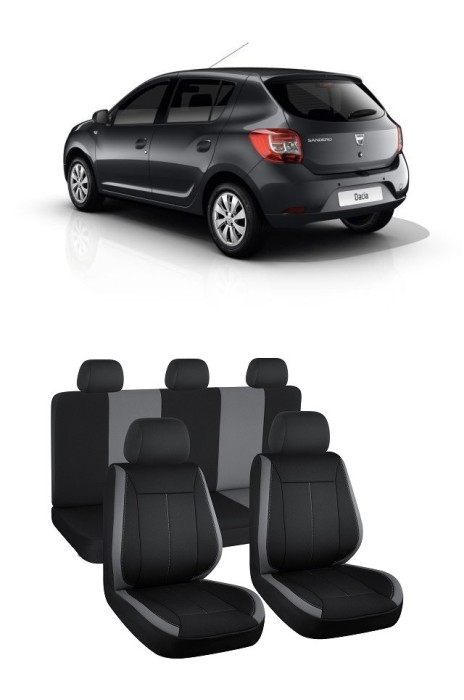 Set huse scaune dedicate Dacia Sandero II (2013-2020) Negru-Gri ViSION