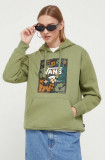 Vans bluza femei, culoarea verde, cu glugă, cu imprimeu