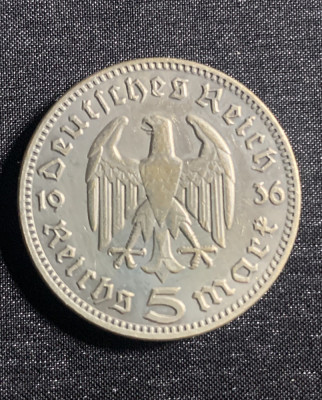 Moneda argint 5 reischsmarci 1936D foto