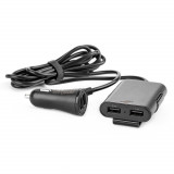 Incarcator auto AMIO 12/24V , 2X USB 2.4A 5V fisa pricheta + 2X USB 2.4A 5V extindere 1.5m pentru pasageri spate