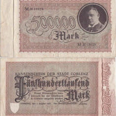 1923 (1 August), 500.000 Mark (Keller 865d) - Coblenz (Rheinland, Germania)