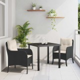 vidaXL Set de masă pentru grădină cu pernă 3 pcs Negru poliratan 3380141