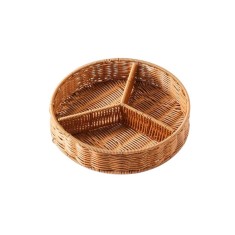 Cos impletit rotund cu 3 compartimente, diametru 28 cm, culoare maro