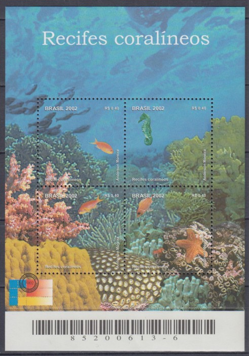 BRAZILIA 2002 RECIF DE CORALI BLOC MNH
