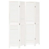 Paravan camera 4 panouri, alb, lemn masiv paulownia