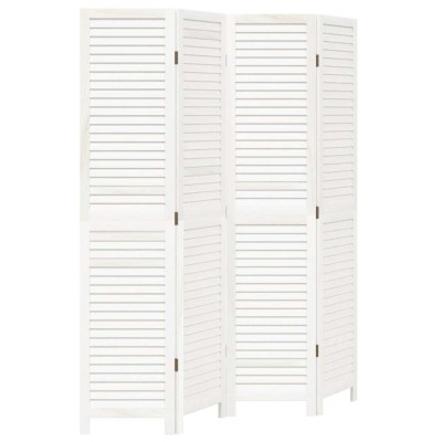 Paravan camera 4 panouri, alb, lemn masiv paulownia foto