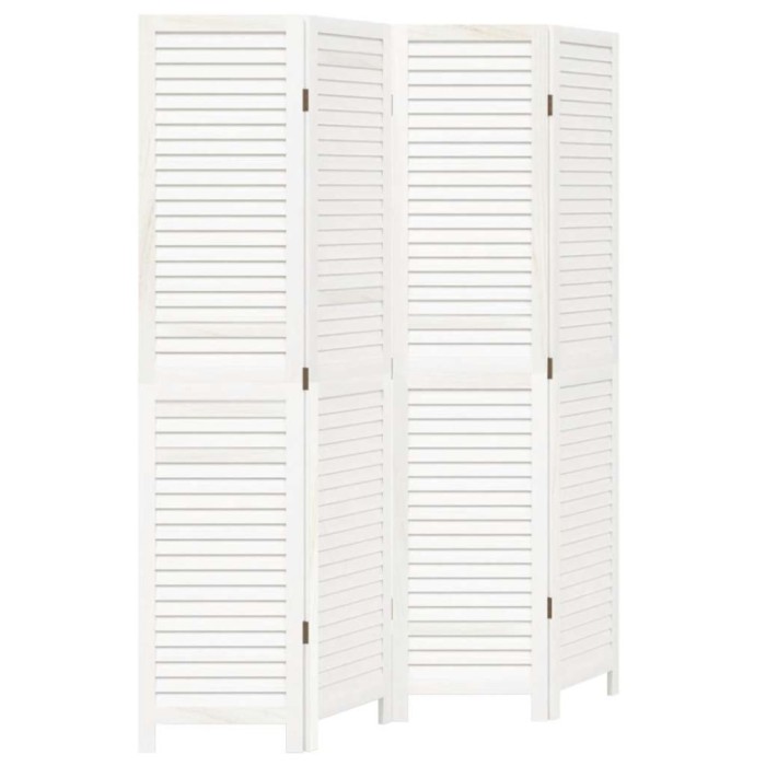 Paravan camera 4 panouri, alb, lemn masiv paulownia