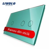 Cumpara ieftin Panou din sticla verde pentru &icirc;ntrerupator touch Livolo, simplu+dublu, 3 pozitii