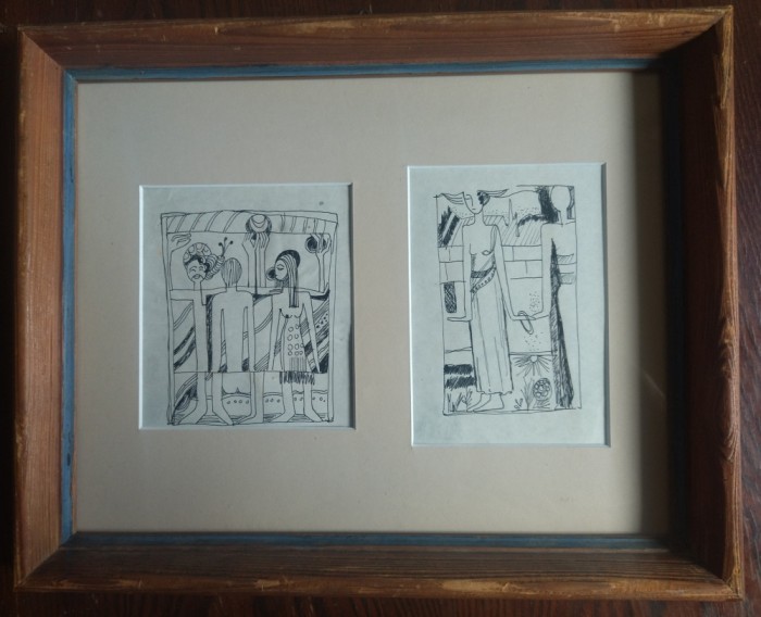 LUCRARI SEMNATE DE ELENA URDAREANU-HERTA/1978/DOUA DESENE MICI INRAMATE IMPREUNA