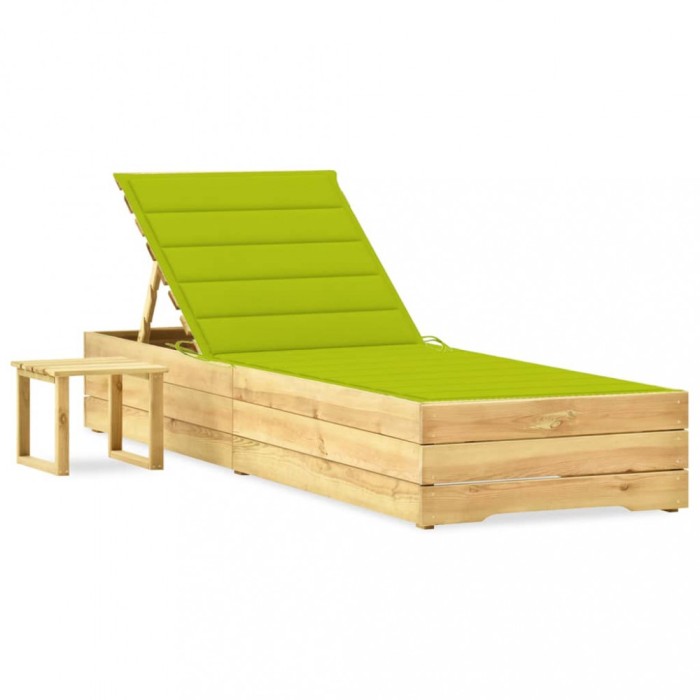 vidaXL Șezlong de grădină cu masă și pernă, lemn de pin tratat 3065935