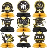 Set de 9 decoratiuni pentru absolvire TOPJOWGA, hartie, negru/auriu