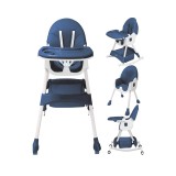 Scaun de masa bebe 4 in 1 little bird, Varsta 6- 72 luni, Scaun inalt pliabil, cu 4 roti, Balansoar, 2 x Tava detasabila,