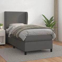 vidaXL Pat box spring cu saltea, gri, 90x190 cm, piele ecologică 3128887