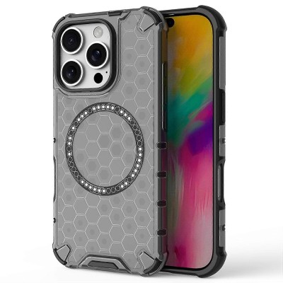 Husa transparenta iPhone 16 Pro Max Techsuit HoneyComb Shield MagSafe, negru foto