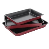 Set 3 tavi dreptunghiulare pentru copt, antiaderent, negru/rosu
