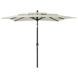 VidaXL Umbrelă de soare 3 niveluri, st&acirc;lp aluminiu, nisipiu, 2,5x2,5 m