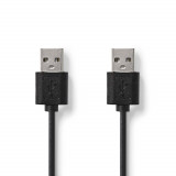 Cablu USB 2.0 A tata - USB-A tata, 2m, negru, Nedis