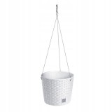 Ghiveci decorativ cu lant Prosperplast Rato Round, alb, 25.6 cm, rotund. Ghiveci suspendat tip ratan, interior/exterior, 8.9L