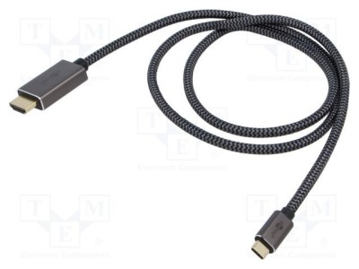 Cablu Goobay HDMI - USB C textil 1m negru argintiu 4K HDR UHD foto