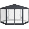 Pavilion/foisor pentru gradina/terasa, cadru metalic, cu plasa de tantari, gri inchis, 3.94x3.94x2.5 m