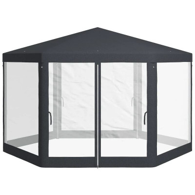 Pavilion/foisor pentru gradina/terasa, cadru metalic, cu plasa de tantari, gri inchis, 3.94x3.94x2.5 m foto