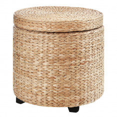 HOMCOM Taburet de Depozitare Rotund, Acoperit cu Ratan, Taburet Sprijin cu Capac, Ф43x43 cm, Kaki | Aosom Romania