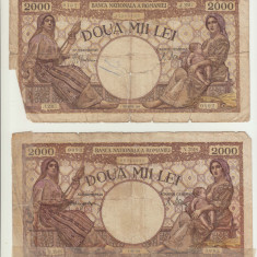 ROMANIA - SET 2000 LEI 1943 DETERIORATA + 2000 LEI 1944 DETERIORATA , B1.120