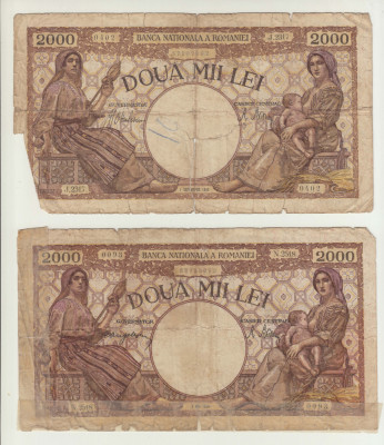 ROMANIA - SET 2000 LEI 1943 DETERIORATA + 2000 LEI 1944 DETERIORATA , B1.120 foto