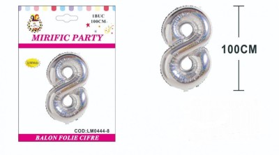 Balon din folie metalizata argintie, Mirific Party, Cifra, 8 ani, 100 cm foto