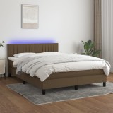 Cumpara ieftin Pat cu arcuri, saltea și LED, maro &icirc;nchis, 140x200 cm, textil
