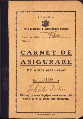 A2627N Carnet de asigurare 1937-1940, funcționar la bancă, Sibiu foto