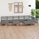 VidaXL Set mobilier de grădină, 10 piese, gri, lemn masiv de pin