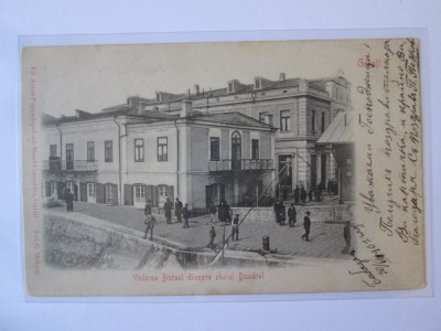 Rara! Carte postala Galati:Vederea bursei dinspre cheiul Dunarii scrisa 1902 foto